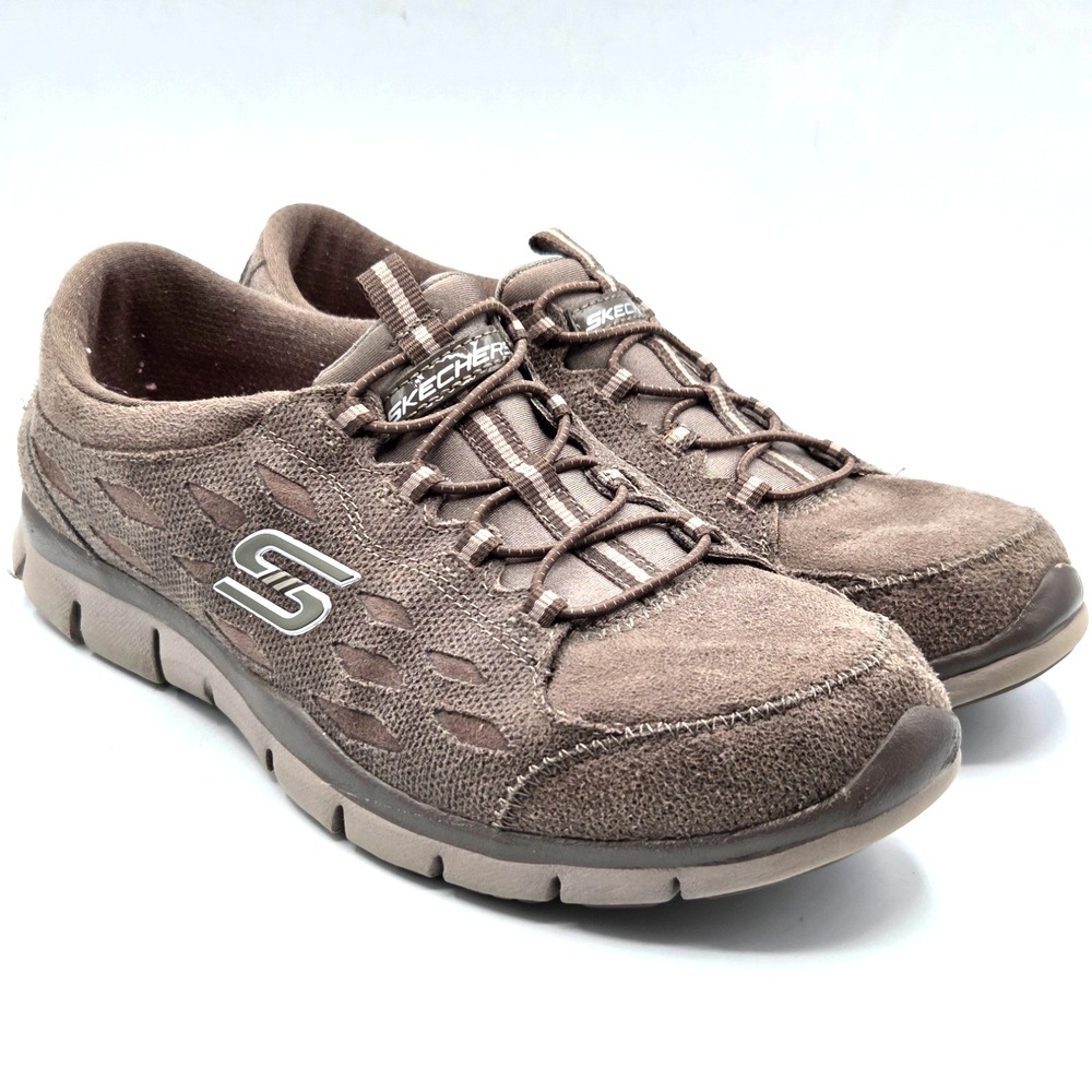 Skechers Women's Slip On Sneakers Sz 8.5 - Air Cooled Memory Foam - Dark Taupe